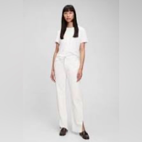 GAP Sz 30 90s Loose Mid Rise Raw Hem Slits 5 Pockets  White Jeans New with Tags - Picture 1 of 11